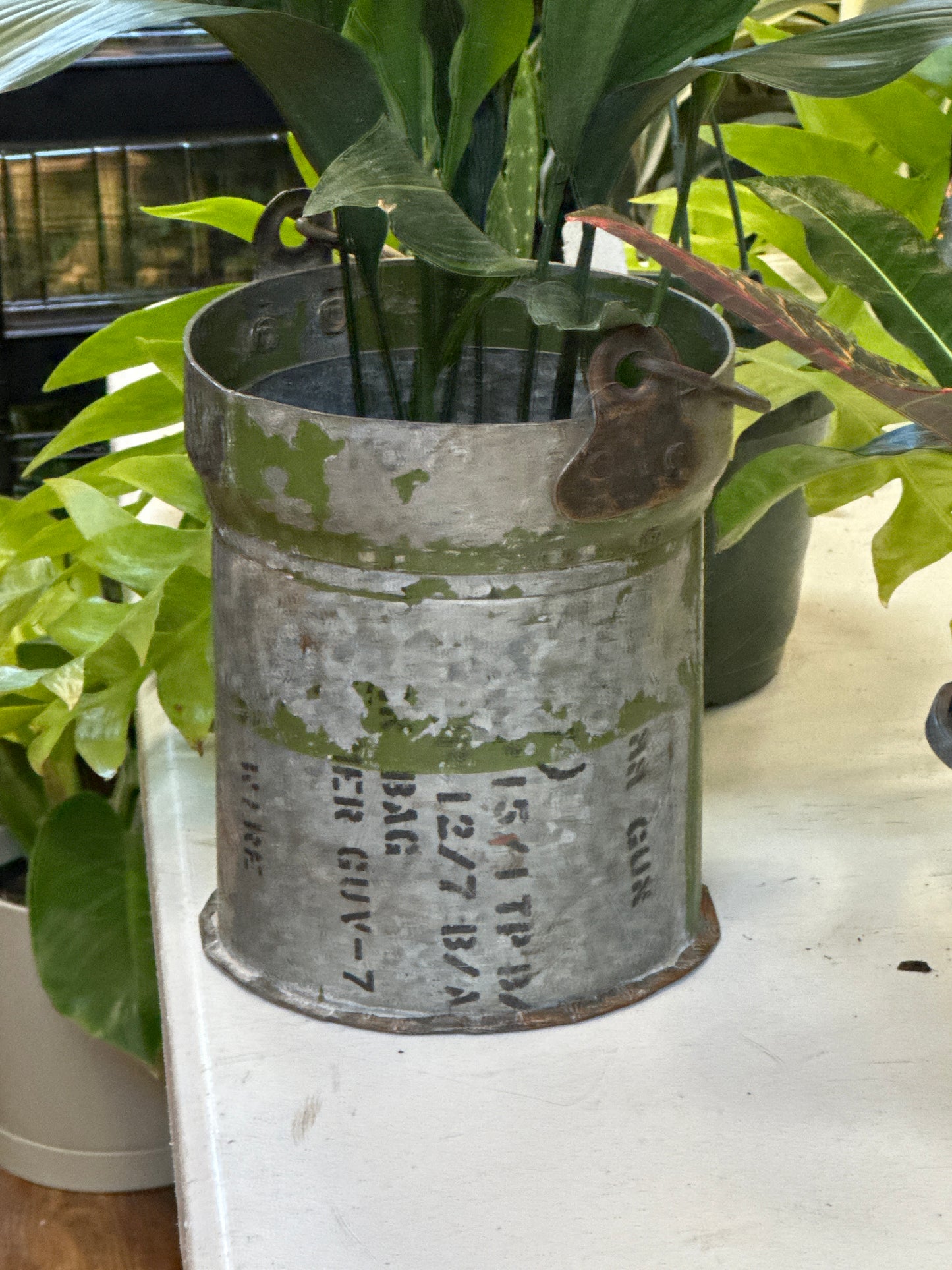 Army green metal 6” bucket