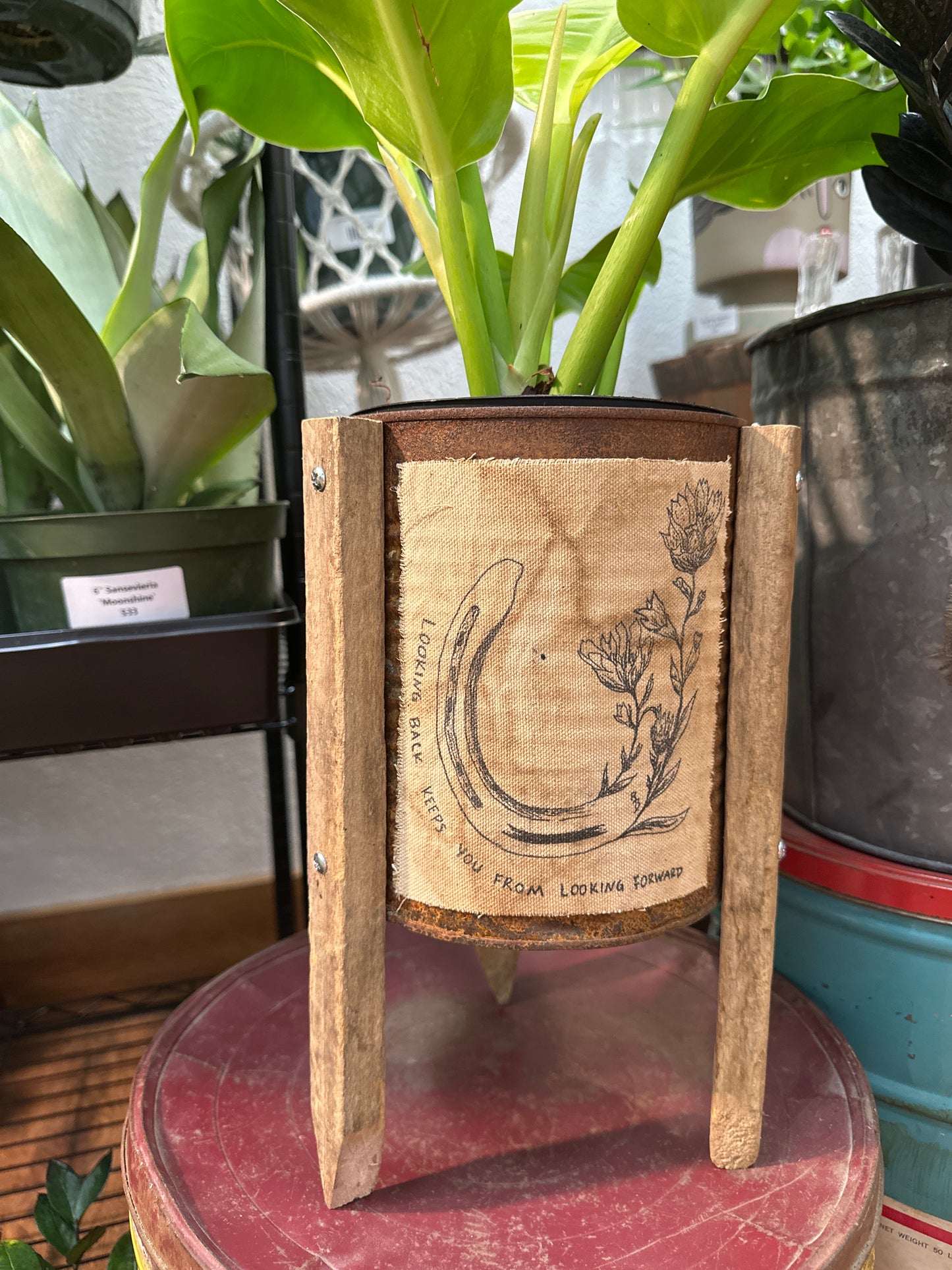 Looking Back Rust Bucket Plant Stand 6” Opening