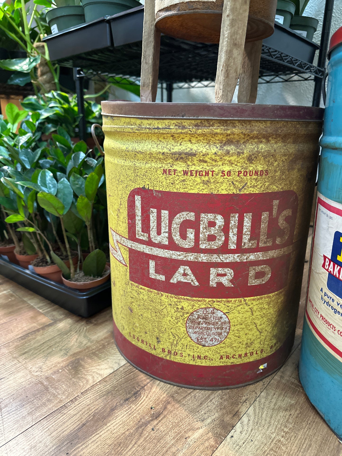 Yellow red lugbill lard bucket 12” opening