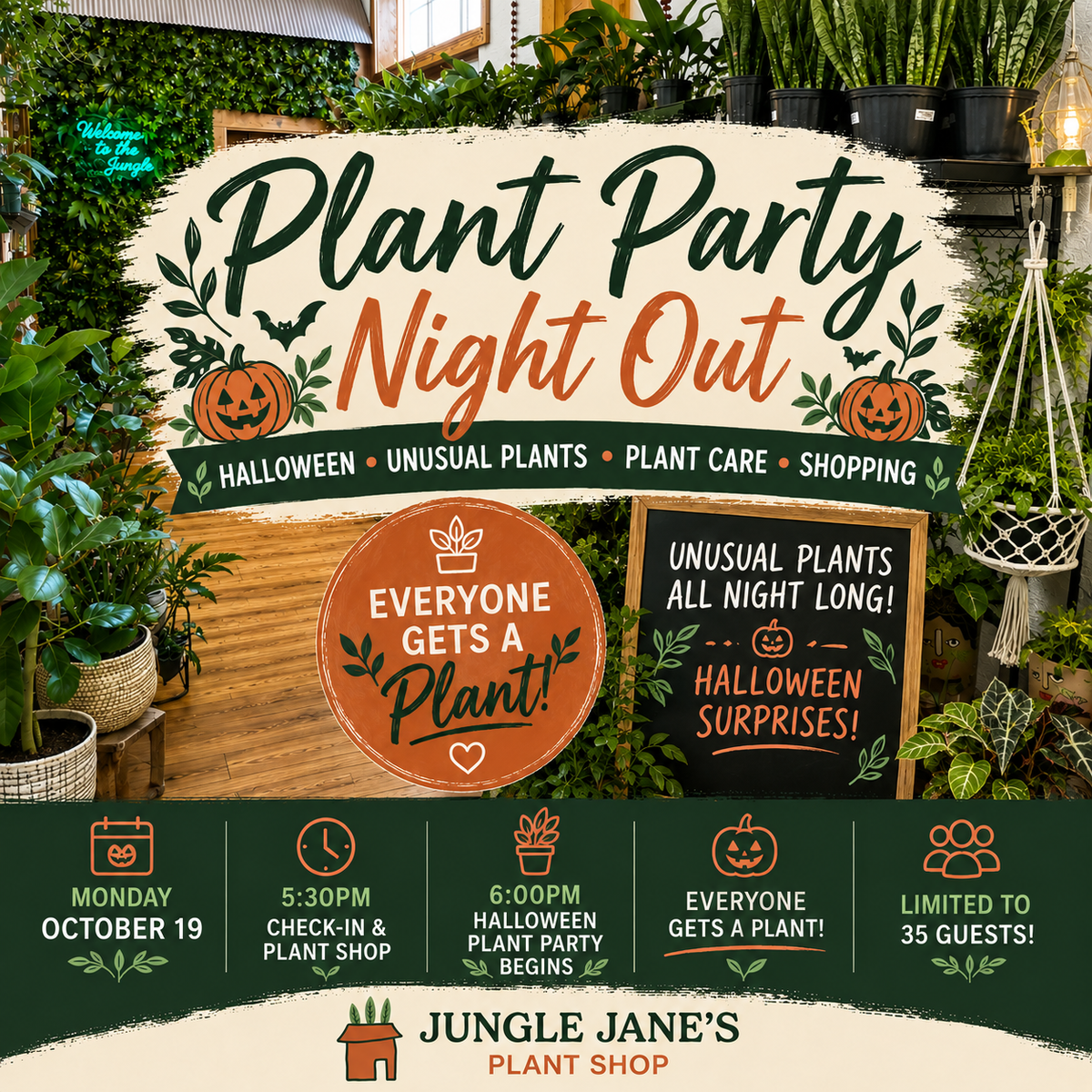 10.19.26 🎃🌿 PLANT PARTY NIGHT OUT - Halloween Plant Bingo • FREE Plants • Plant Care • Shopping