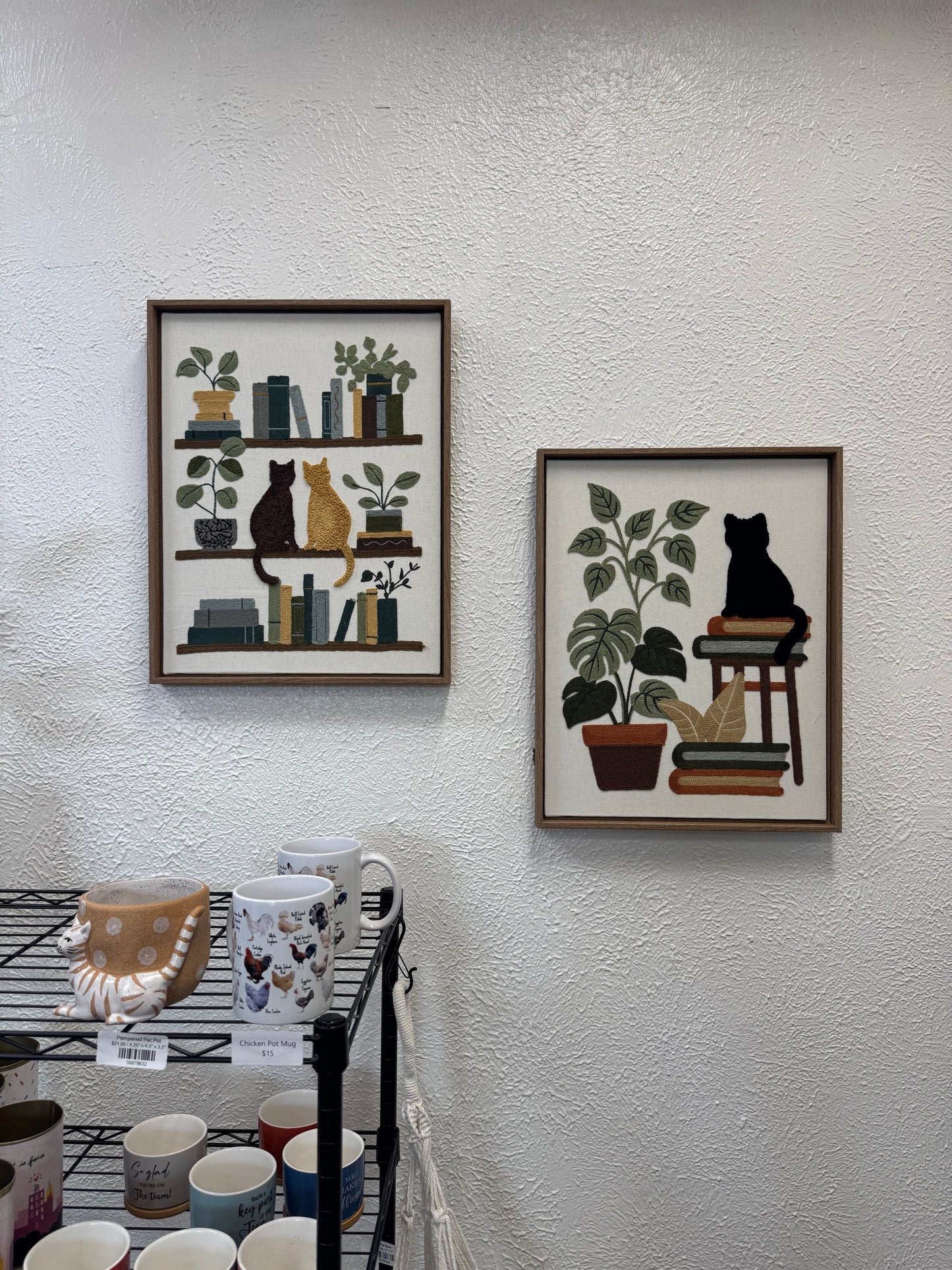 2 Cats Plant and Books Wall Art
