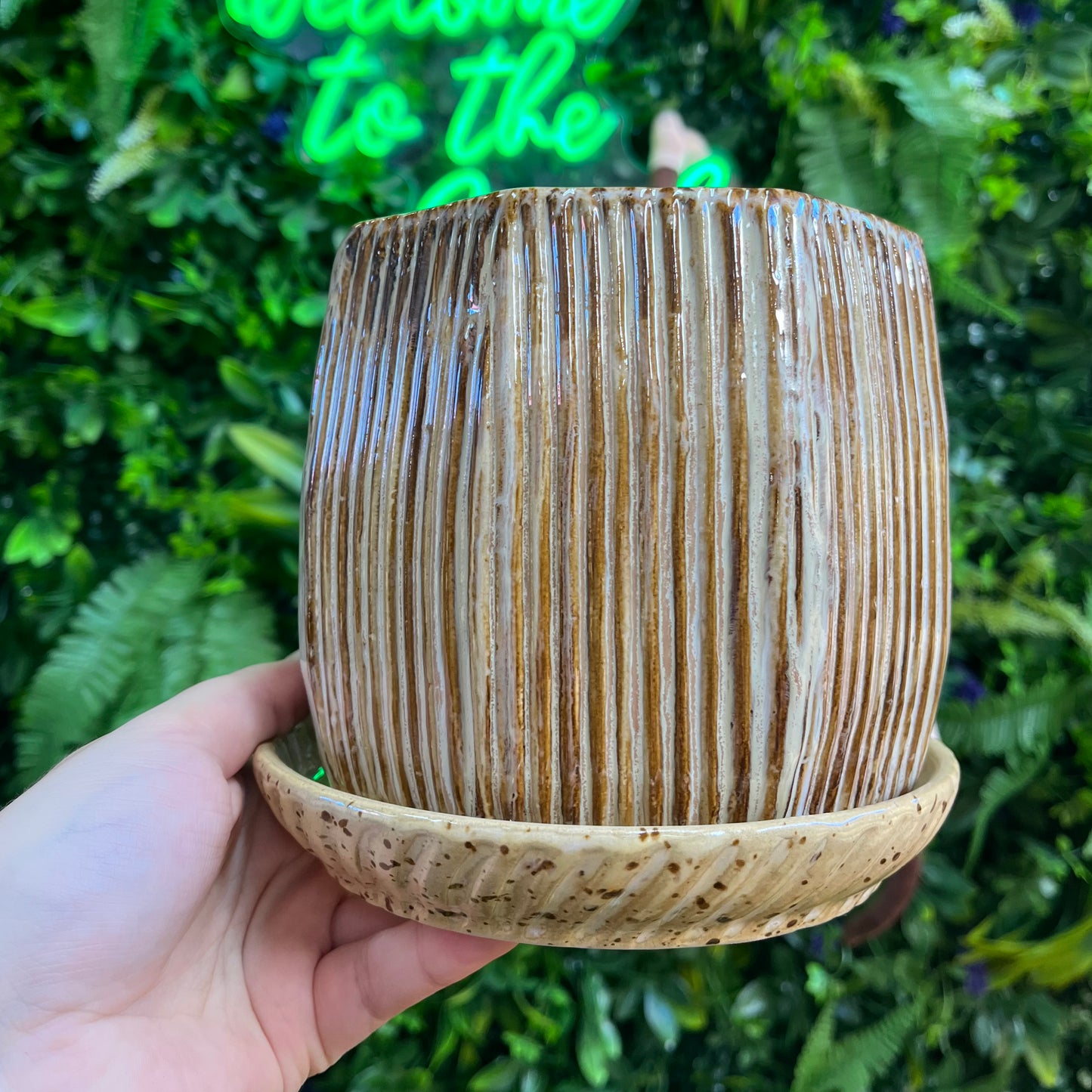 Carved Pot with Saucer