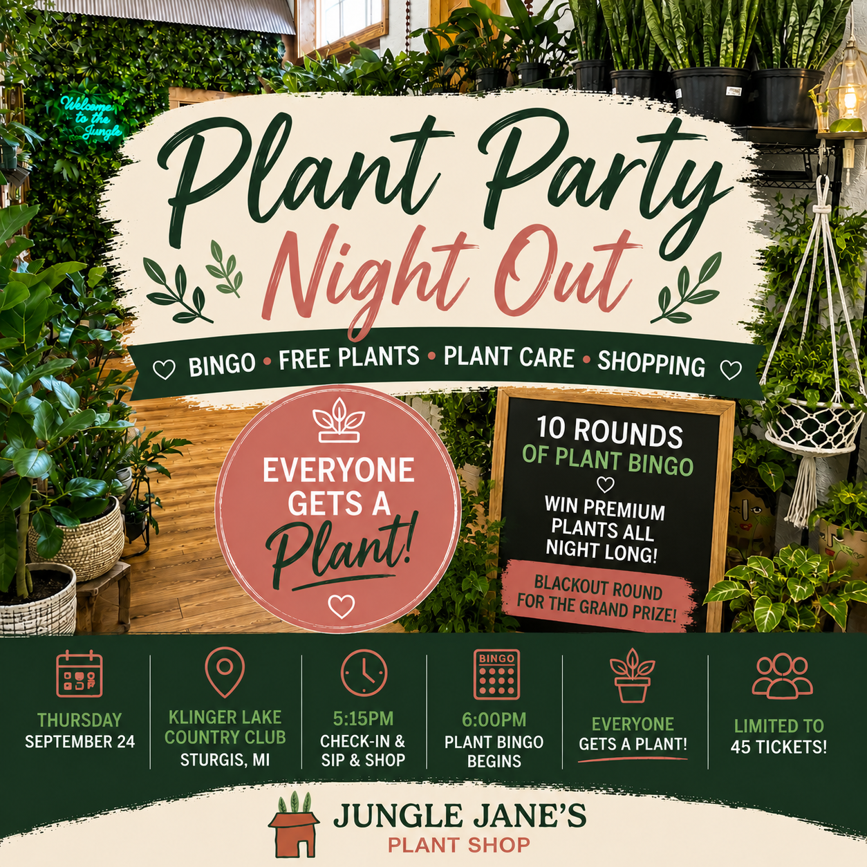 9.24.26 🌿 PLANT PARTY NIGHT OUT - Plant Bingo • FREE Plants • Plant Care • Shopping