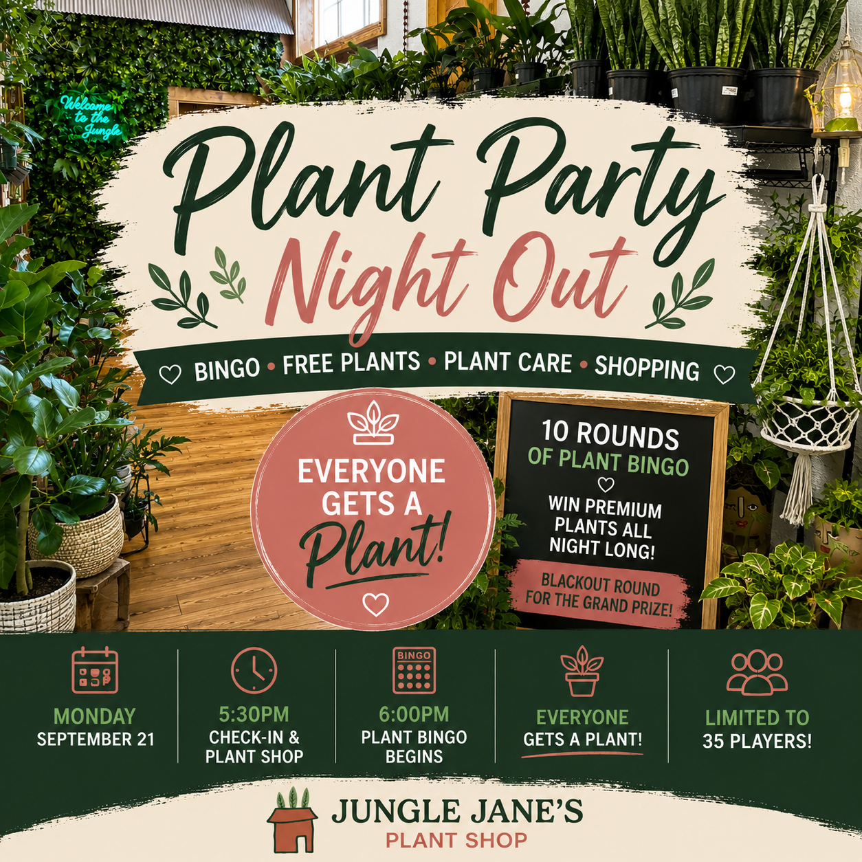 9.21.26 🌿 PLANT PARTY NIGHT OUT - Plant Bingo • FREE Plants • Plant Care • Shopping