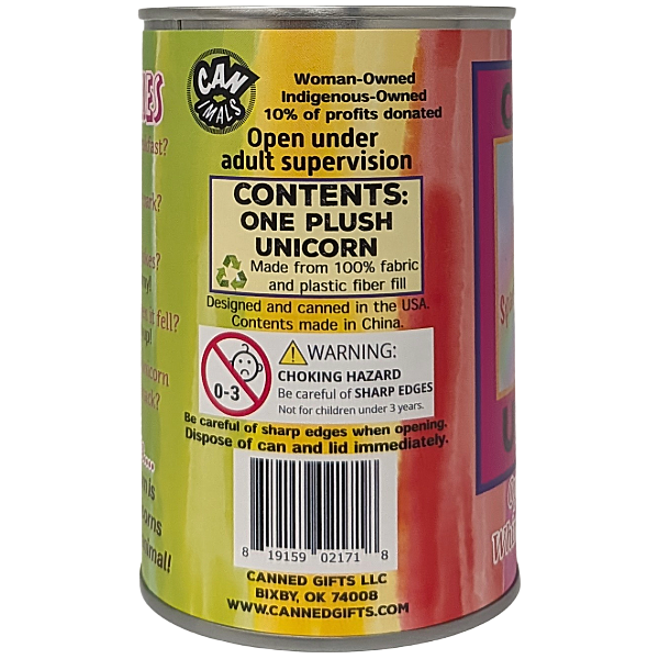 Sparkles the Canned Rainbow Unicorn Eco-Friendly Recycled