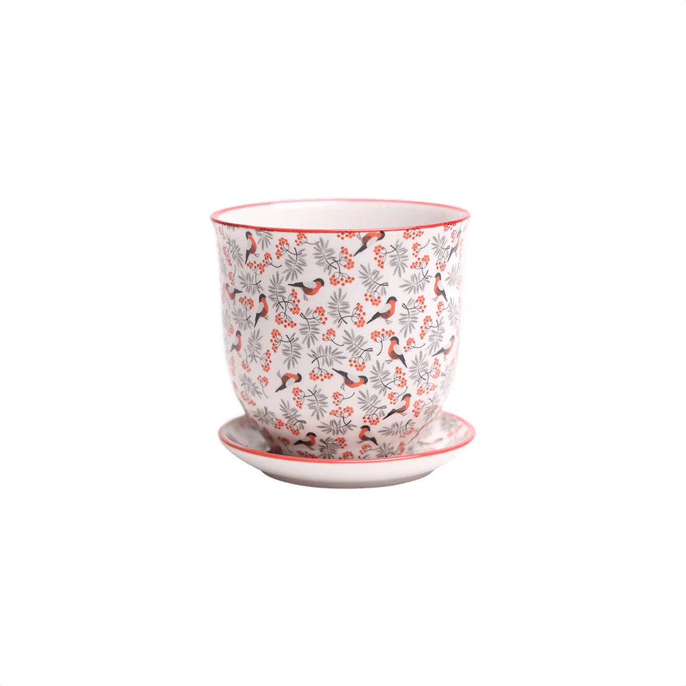 Red birds Liberte Porcelain Pot and Saucer Set